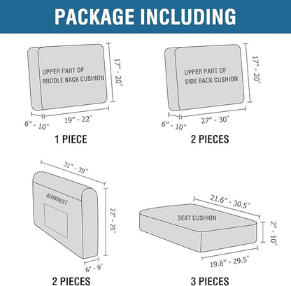 H.VERSAILTEX Multi-Pieces Sofa Covers Stretch Couch Covers Form Fitted Seats and Back Cushions Covers (3 Seat Covers Plus 3 Back Cusion Covers, Bonus 2 Armrest Covers), Macchiato