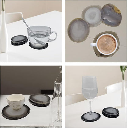 Agate Coaster for Drinks Polished Agate Slices Crystal Coasters with Rubber Gray 3-4" Coffee Table Decor Bar Sets for The Home