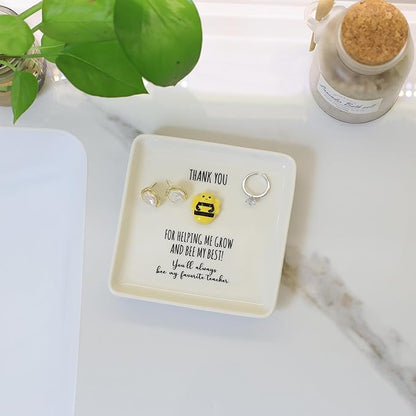 HOME SMILE Christmas Gifts for Women Teacher Bulk- Bee Ring Dish Jewelry Tray-Teachers Day Graduation Appreciation Thank You School Gifts-Stocking Stuffers for Teacher Under 10