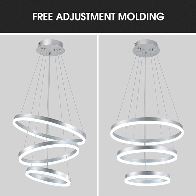 Buccleuch Modern LED Chandelier - Dimmable 19.7" Silver Round Pendant Light, Height Adjustable UL-Certified Ceiling Light for Dining Room, Kitchen Island, Living Room, Bedroom, Foyer