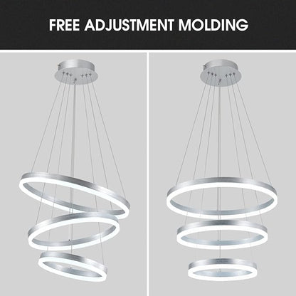 Buccleuch Modern LED Chandelier - Dimmable 19.7" Silver Round Pendant Light, Height Adjustable UL-Certified Ceiling Light for Dining Room, Kitchen Island, Living Room, Bedroom, Foyer