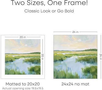 Homeforia 24x24 Picture Frame White, High End Metal 24 x 24 Large Square Poster Frame Matted to 20 x 20 in Photo, 24by24 Thin White Frames with Mat 20x20 inch Print, Tempered Glass, Wall Kit, Set of 1