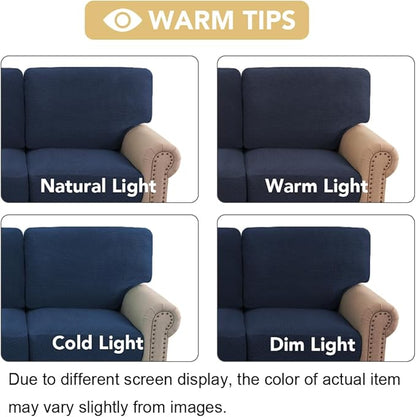 H.VERSAILTEX Multi-Pieces Sofa Covers Stretch Couch Covers Form Fitted Seats and Back Cushions Covers (2 Seat Covers Plus 2 Back Cusion Covers, Bonus 2 Armrest Covers), Navy