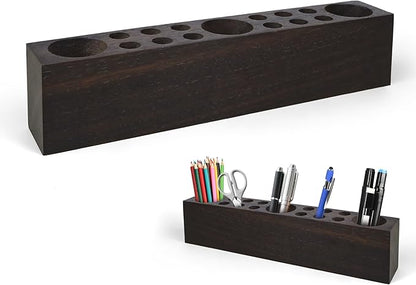 Black Walnut Wooden Pencil Box Wood Pen Holder for Desk Walnut Wooden Office Desk Organizers with 15 Holes for Countertop Pencil Makeup Brush Holder for Table Store Marker Office Supplies