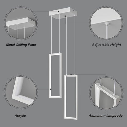 Modern Kitchen Pendant Light Fixture White 18W LED Pendant Light 2 Rings Rectangle Chandelier Pendant Lighting for Kitchen Island Living Room Dining Room Bedroom