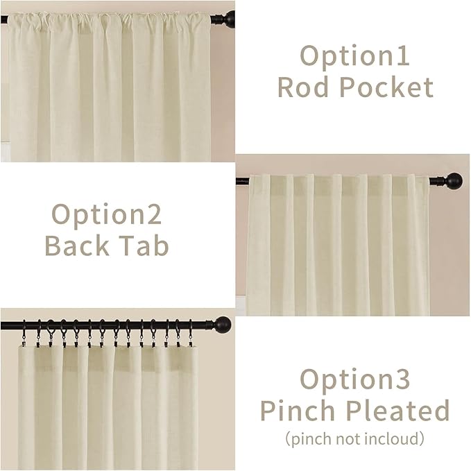Joydeco Linen Curtains 84 Inch Length 2 Panel Sets,Light Filtering Curtains for Bedroom 52 Inch Wide Living Room Drapes with Back Tabs & Rod Pockets (W52 x L84 Inch, Linen)