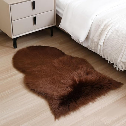 Faux Fur Small Rug 2 x 3 ft Coffee Shaggy Sheepskin Machine Washable Fuzzy Area Rug Super Soft Fluffy Plush Carpet for Bedroom Living Room Floor Nursery Kids Room Bedside Rug