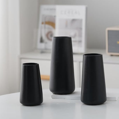 Matte Black Vase - 8" Big Black Ceramic vase for Flower, Simple Vases for Pampas Grass, Minimalist Farmhouse Boho vases for Centerpieces, Home Decor, Bathroom Decor