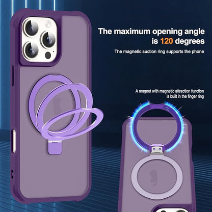 Compatible with iPhone 16 Pro Case with Invisible Magnetic O-Ring Stand Military-Grade Translucent Case for iPhone 16 Pro 6.3" [Compatible with Mag-Safe][Great Grip Feeling], Purple