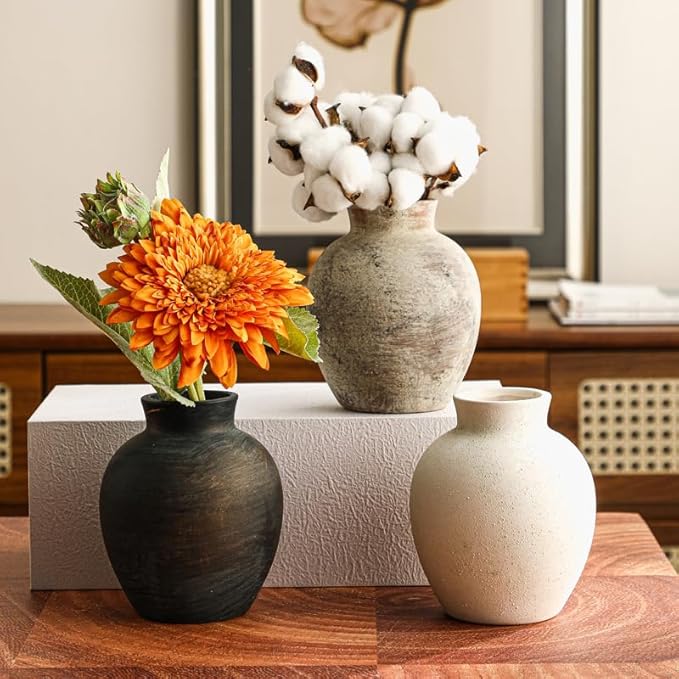 Handmade White Ceramic Vase - 6.1 Inch Farmhouse & Boho Decor for Living Room, Rustic Wabi-Sabi Centerpiece for Wedding, Fireplace Mantel