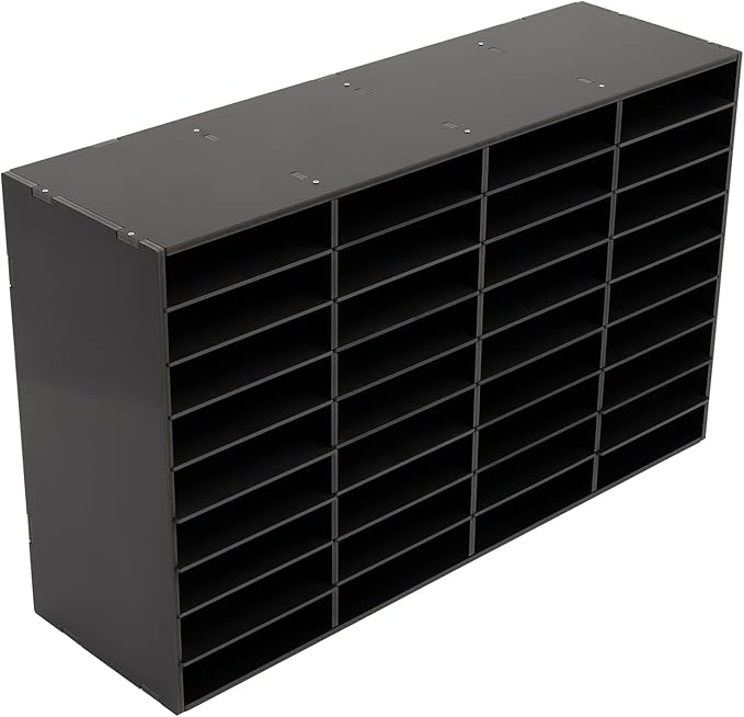 Literature Organizer with 36 Compartments | Adjustable Desktop File Sorter Mail Center for Home, Office & Classroom | PVC Paper Storage Cabinet with Shelves, Black