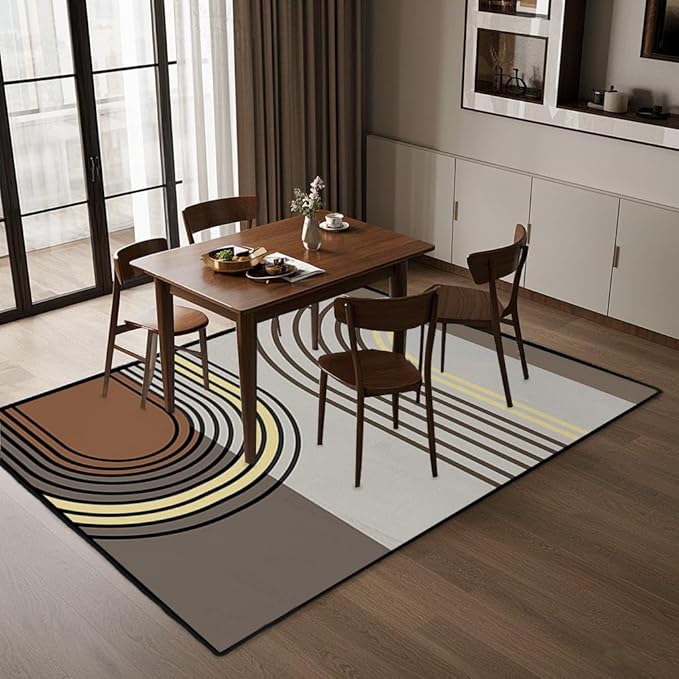 Abstract Washable Area Rug 4x6 Non Slip Durable High-Flow Carpet Contemporary Semi-Circular Line Area Carpet, Suitable for Living Rooms, Bedrooms and Home Offices