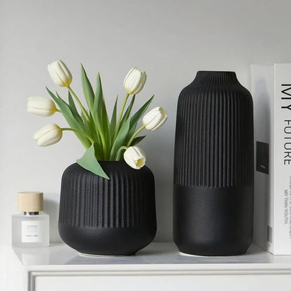 Black Ceramic Vase, Flower Vase in Nordic Style, Black Vases for Pampas Grass, Large Boho Decor Matt 10 Inch,Vases Home Decor for Centerpieces Table Entryway Shelf