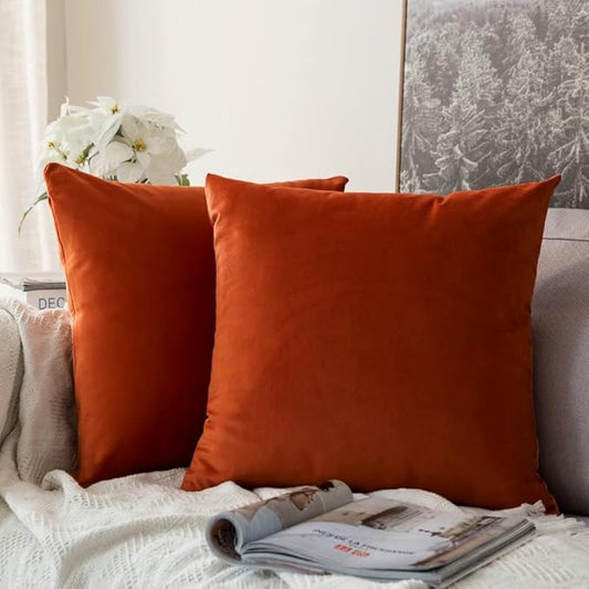 MIULEE Velvet Throw Pillow Covers 22x22 Inch, Pack of 2 - Burnt Orange, Soft Solid Decorative Pillow Covers Cushion Cases Modern Luxury Home Decor for Couch Sofa Bedroom Livingroom