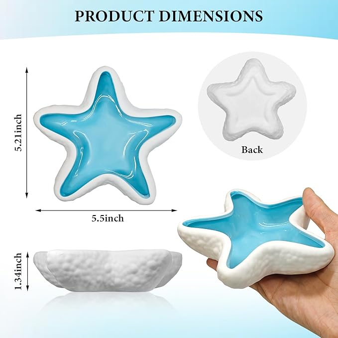 Starfish Jewelry Dish Ceramic Trinket Tray - Ocean Themed Ring Holder for Earrings, Necklaces, Beach & Bathroom Organizer with Glossy Glaze, Coastal Room Decor Gift for Women
