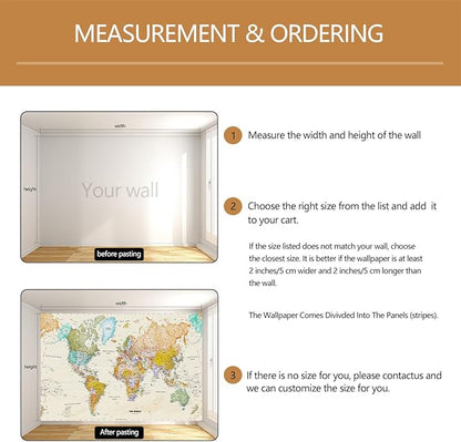 World Map Wallpaper Kids Wallpaper Mural for Nursery（Not Peel and Stick）