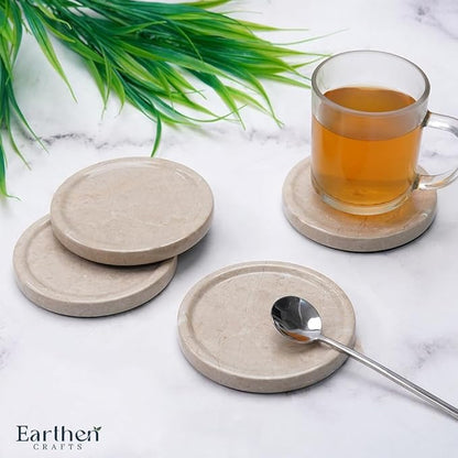 Marble Coasters Set of 4 Verona 4 Inches Round Coaster Set Natural Stone Drink Coasters, Coaster for Drinks, Coffee Table, Kitchen, Bar Décor and Ideal
