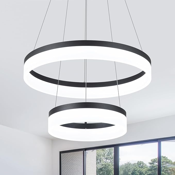 Buccleuch 2-Ring Modern LED Chandelier - Dimmable Black Round Pendant Light, Height Adjustable ETL-Certified Ceiling Light for Dining Room, Kitchen Island, Living Room, Bedroom, Foyer