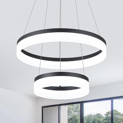 Buccleuch 2-Ring Modern LED Chandelier - Dimmable Black Round Pendant Light, Height Adjustable ETL-Certified Ceiling Light for Dining Room, Kitchen Island, Living Room, Bedroom, Foyer