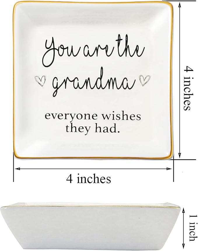 JoycuFF Grandmother Birthday Gifts for Women Ceramic Trinket Dish Tray Jewelry Ring Holders Unique Grandma Gifts for Her Mother's Day Thanksgiving Day Christmas