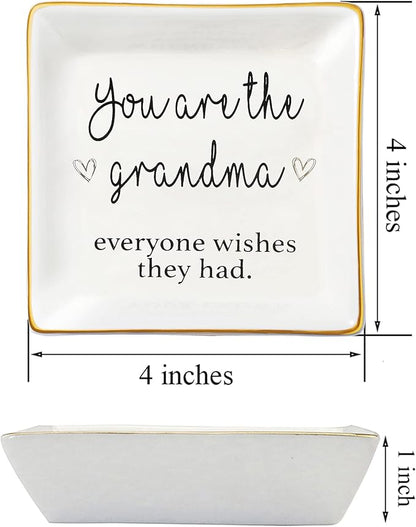 JoycuFF Grandmother Birthday Gifts for Women Ceramic Trinket Dish Tray Jewelry Ring Holders Unique Grandma Gifts for Her Mother's Day Thanksgiving Day Christmas
