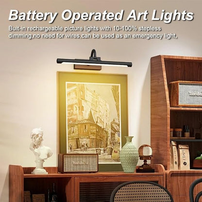 Aipsun 15.7" Black Picture Lights for Wall Rechargeable,10000mAh Battery Operated Art Light for Paintings,3CCT Dimmable, Rotatable Gallery Light for Pictures Display