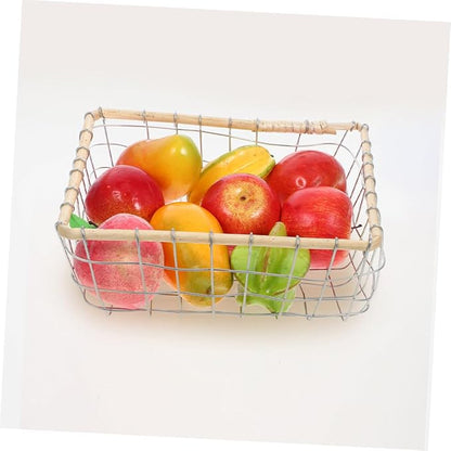 Happyyami Iron Woven Storage Basket Kitchen Living Room Organizer Sturdy Fruit Bowl for Fruits Bread Snacks Easy to Clean Small Square