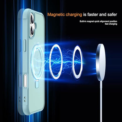 Compatible with iPhone 17 Case with Invisible Magnetic O-Ring Stand Military-Grade Translucent Phone Case for iPhone 17 6.3" [Compatible with Mag-Safe][Great Grip Feeling], Blue