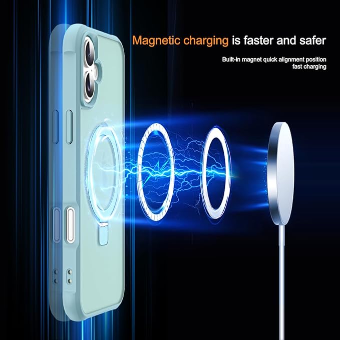 Compatible with iPhone 16 Case with Invisible Magnetic O-Ring Stand Military-Grade Translucent Case for iPhone 16 6.1" [Compatible with Mag-Safe][Great Grip Feeling], Blue