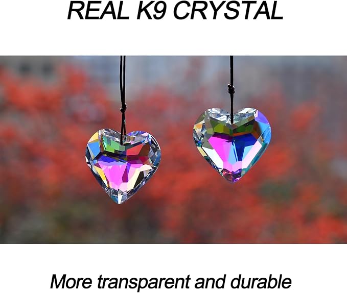 2PCS Simple Geometry Crystal Sun Catcher Prisms, stino Hanging Suncatchers with Glass Prism, Rainbow Maker for Windows, Balcony, Kitchen, Garden Decoration (1, Heart ABColor 2Pcs)