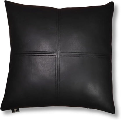 LL LEATHER LOVERS Lambskin Leather Pillow Cover, Hand Panel Stitched Leather Decorative Throw Pillow Covers for Couch Sofa Bed Living Room Garden (14x14 Inches, Black Pack of 1)