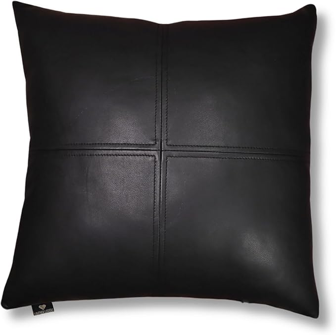 LL LEATHER LOVERS Lambskin Leather Pillow Cover, Hand Panel Stitched Leather Decorative Throw Pillow Covers for Couch Sofa Bed Living Room Garden (18x18 Inches, Black Pack of 1)