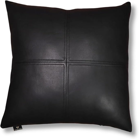 LL LEATHER LOVERS Lambskin Leather Pillow Cover, Hand Panel Stitched Leather Decorative Throw Pillow Covers for Couch Sofa Bed Living Room Garden (18x18 Inches, Black Pack of 1)