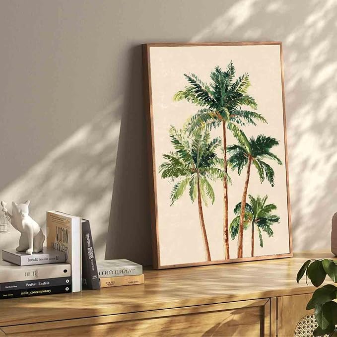 Palm Tree Wall Art Tropical Beach Wall Art Tropical Scenery Summer Beach Poster Green Plants Pictures Watercolor Tree Prints Aesthetic Modern Abstract Painting Living Room Decor 16x24inch No Frame