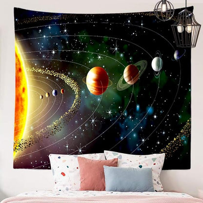Solar System Planet Tapestry Cosmic Universe Space Stars Wall Hanging Decor Indian Mandala Bohemian Hippie Trippy Large Tapestry for Bedroom Living Room Dorm(80x60 Inch)