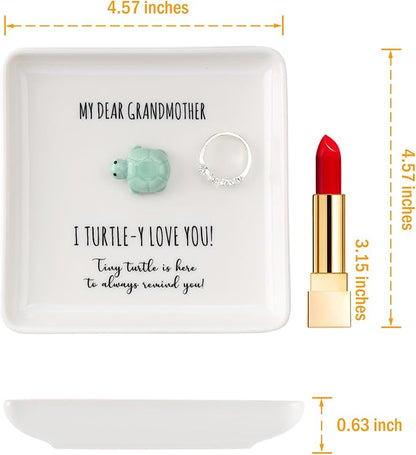 HOME SMILE Turtle Jewelry Dish Tray-Grandma Gifts Mothers Day Birthday Gifts for Grandma from Granddaughter Grandson Grandkids,I Turtley Love You Gifts