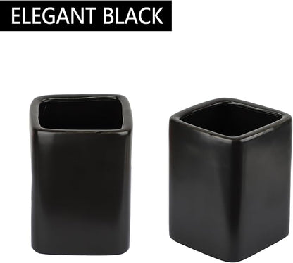 Square Ceramics Desk Pencil Holder for Men and Woman, Suitable for Offices and Homes(Black)