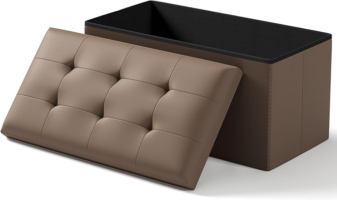 Folding Storage Ottoman Bench, Multi-Functional Ottoman Foot Rest, End of Bed Bench, Storage Chest for Living Room, Bedroom, Hallway, Entryway, Holds Up to 600 lbs (Brown, 30 Inches)