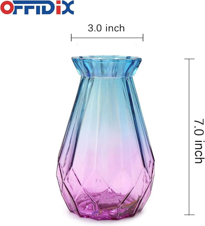 OFFIDIX Glass Vase Gradient Multicolor with Geometric Faceted Design Flower Vase for Weddings, Events, Decorating, Arrangements, Flowers, Office, or Home Decor