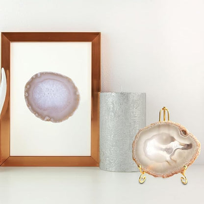 Natural Agate Slices Bulk Crystal Geode Coasters Set of 4 - Unique 4-5 Inch Cute Stone Drink Coasters with Rubber Bumpers - Natural Slices Geode for Home Decor, Coffee Table, Bar Accessories