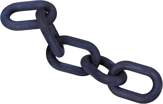 Decorative Wood Chain Link Modern Boho Home Farmhouse Decor, 5 Link Chain Decor Hand-Carved Wooden Aesthetic Crafts, Sustainable Pine Wood for Shelf, Living Room, Rustic Country