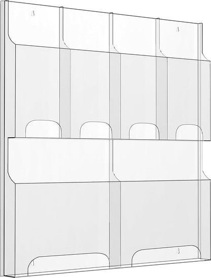 Acrylic Brochure Pamphlet Holder, 2 Magazine Holders and 4 Pamphlet Holders, Clear Brochure Display Holder Wall Mount, Trifold Flyer Rack, Literature Storage Rack for Home, Office, Waiting Room