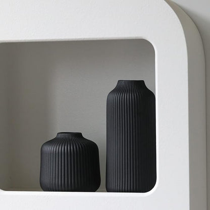 Ceramic Vases in Nordic Style, Modern Vase Deco for Pampas Grass, Boho Deco for Windowsill, Vases Set in Black Matt, Flower Vase as Home Decoration for Fresh Flowers, Dried Flowers, Set of 2