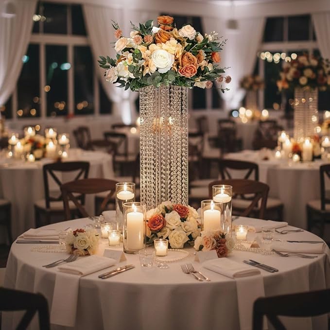 2 Pcs Wedding Centerpieces Table Acrylic Vases with Chandelier Crystal - 31.5in Tall Clear Rectangular Flower Stand Geometric Flower Centerpiece Vase Party Tables Decorations