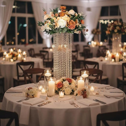 2 Pcs Wedding Centerpieces Table Acrylic Vases with Chandelier Crystal - 31.5in Tall Clear Rectangular Flower Stand Geometric Flower Centerpiece Vase Party Tables Decorations