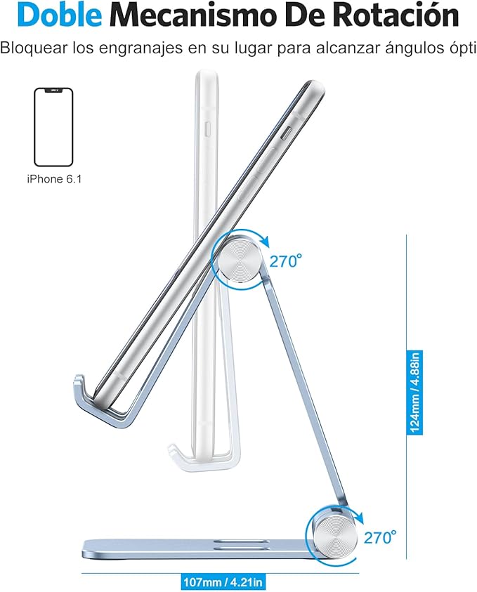 OMOTON Foldable Cell Phone Stand, C4 Portable Aluminum Phone Holder, Adjustable Phone Dock Cradle Compatible with iPhone 17/16/15 Pro Max Air, Samsung Galaxy, Small Tablets, Smart Phones, Light Blue