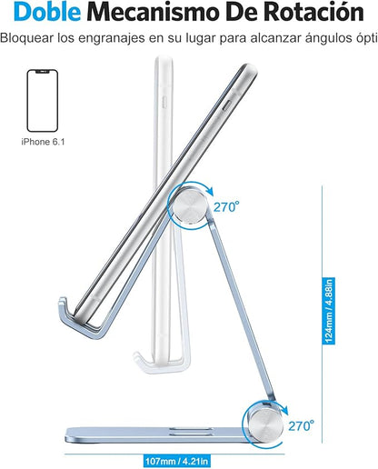OMOTON Foldable Cell Phone Stand, C4 Portable Aluminum Phone Holder, Adjustable Phone Dock Cradle Compatible with iPhone 17/16/15 Pro Max Air, Samsung Galaxy, Small Tablets, Smart Phones, Light Blue