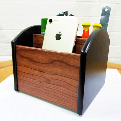 N Revolving remote control holder caddy organizer Wood pencil holder for desk organizer Office and home storage organization HeBen7002