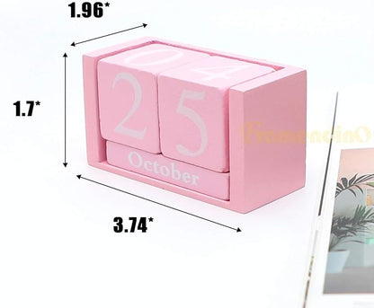 Framendino, Pink Vintage Wood Calendar Rustic Block Chic Perpetual Desktop Wooden Cubes for Home Office Desk Decoration