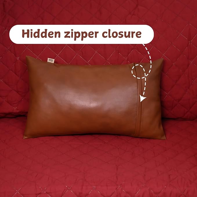 100% Lambskin Leather Pillow Cover - Sofa Cushion Case - Decorative Throw Covers for Living Room & Bedroom, 14X22 Inch - Camel Antique Plain Pack of 1